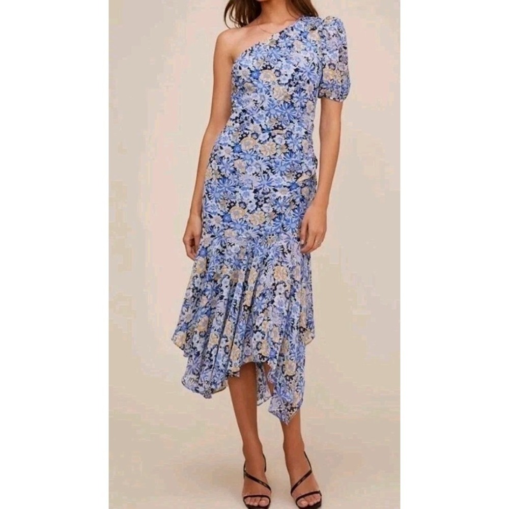 NWT ASTR the Label Santorini L One Shoulder Floral Midi Dress Wedding Guest